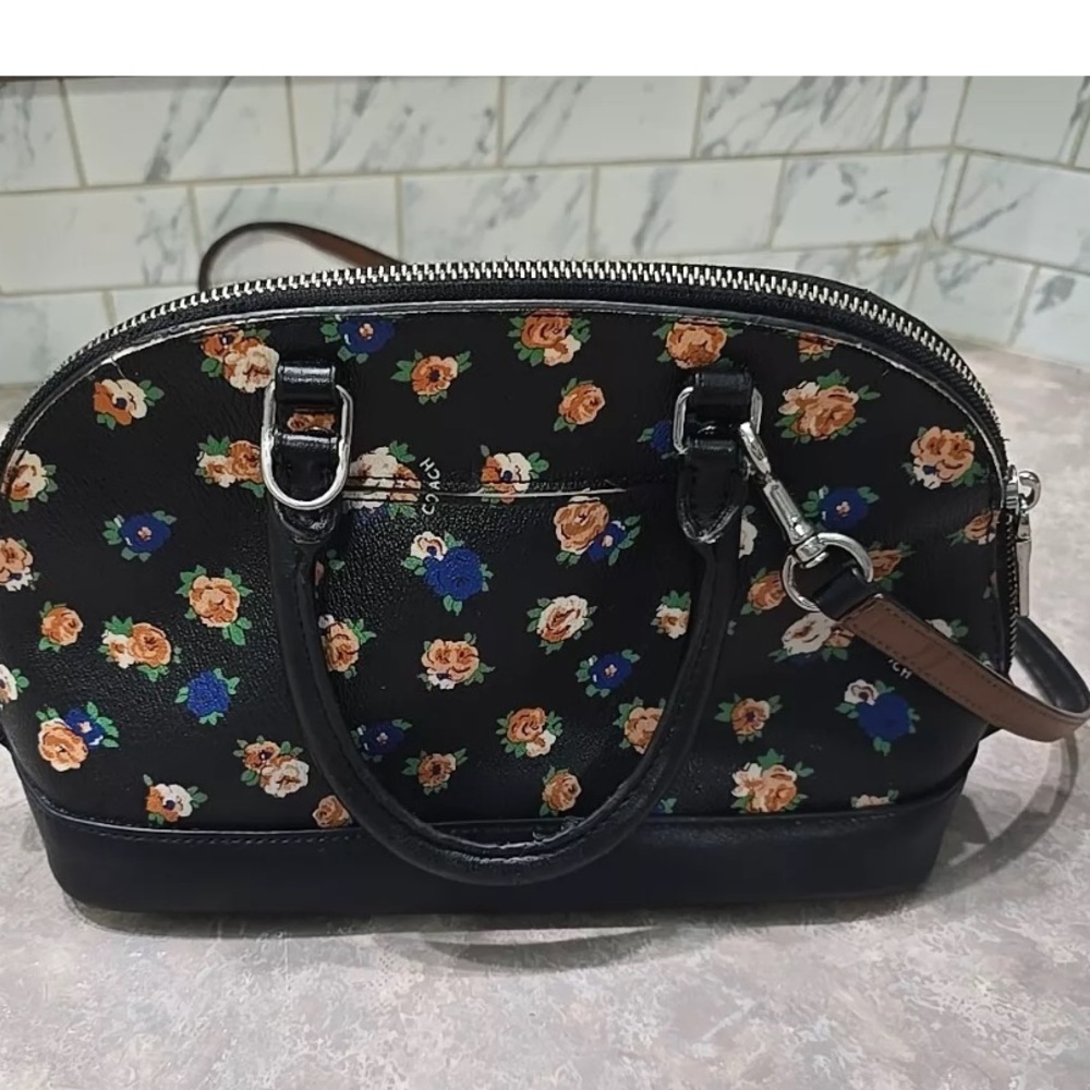Beautiful COACH Black Floral Handbag Mini Tote Bag See Description NWOT - Picture 8 of 13